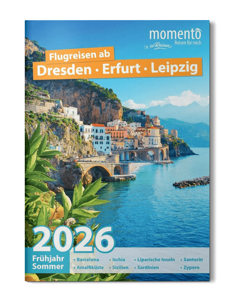 Cover Reisekatalog Sommer/Frühjahr 2026 Fliegen ab Dresden Erfurt Leipzig Cover Reisekatalog Sommer/Frühjahr 2026 Fliegen ab Dresden Erfurt Leipzig